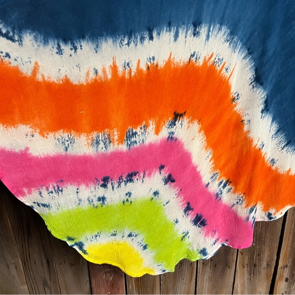 Jessica Taylor Vibrant Colorful Tie Dye Floral Embroidered 70’s Dress One Size - Picture 2 of 8